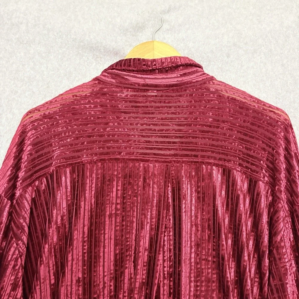 Umgee Womens Velvet Burnout Grunge Whimsigoth Button Top Size 2X Red Vamp Stripe - Picture 6 of 9